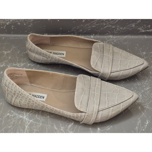 Steve Madden Jainna Shoes Flats Croc Bone Gray Pointed Toe,Size 7 - Picture 1 of 4